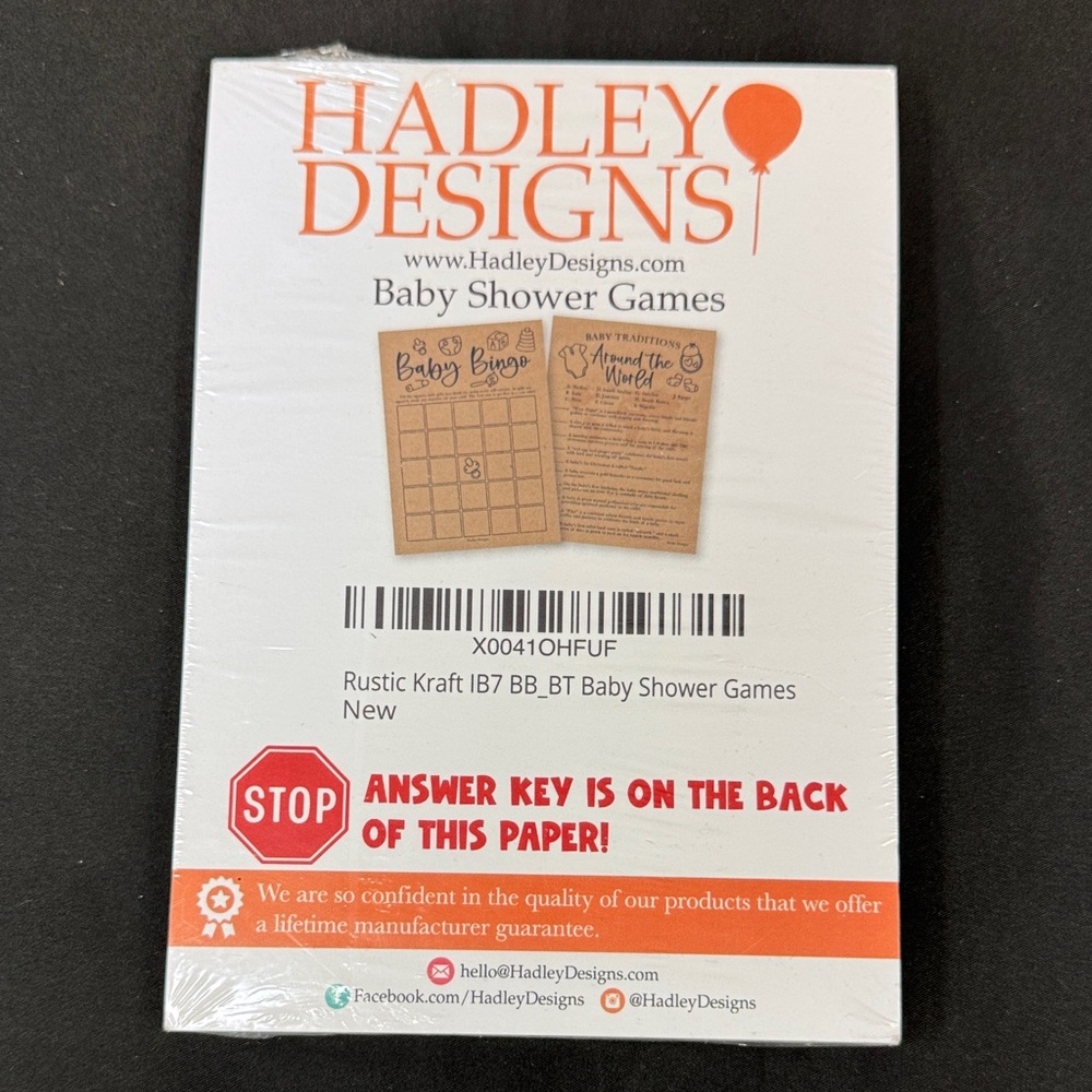 Hadley Designs Baby Shower Games Rustic Kraft paper baby shower games answer key